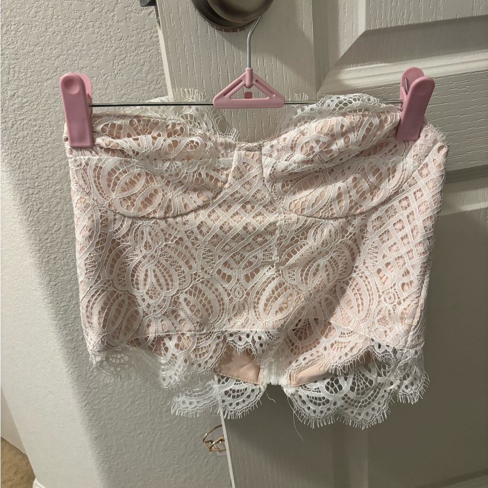 superdown Blush Pink Lace Bandeau Shorts
